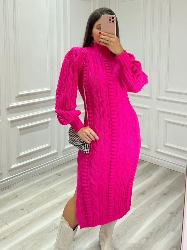 Vestido-de-Trico-Feminino-Luxo-Relevo-Pink