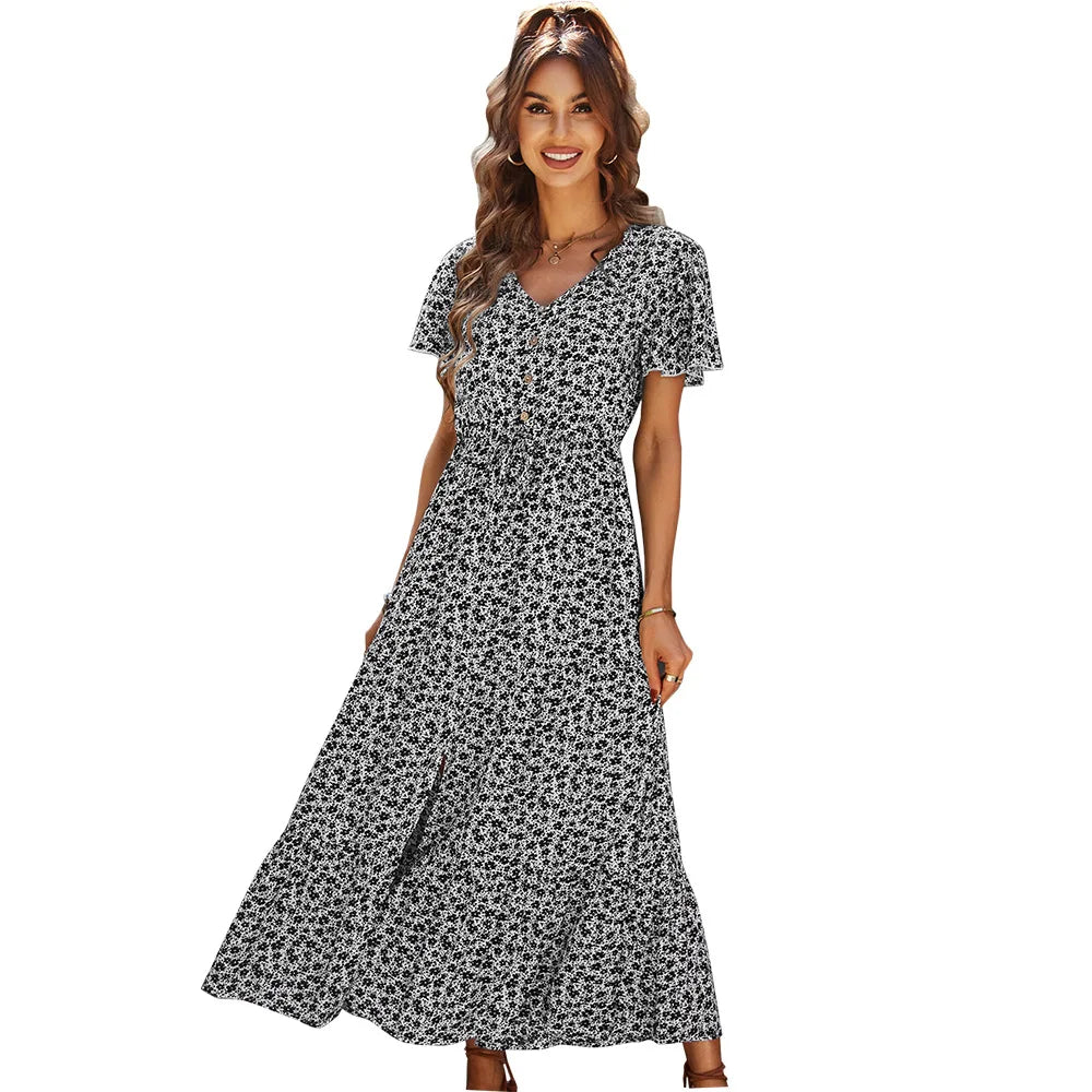Vestido Longo Florido Soltinho com Fenda